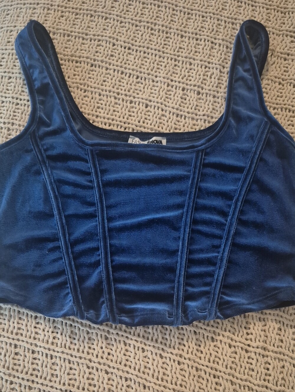 Fashion Nova Royal TEAL Velvet Corset Crop Top